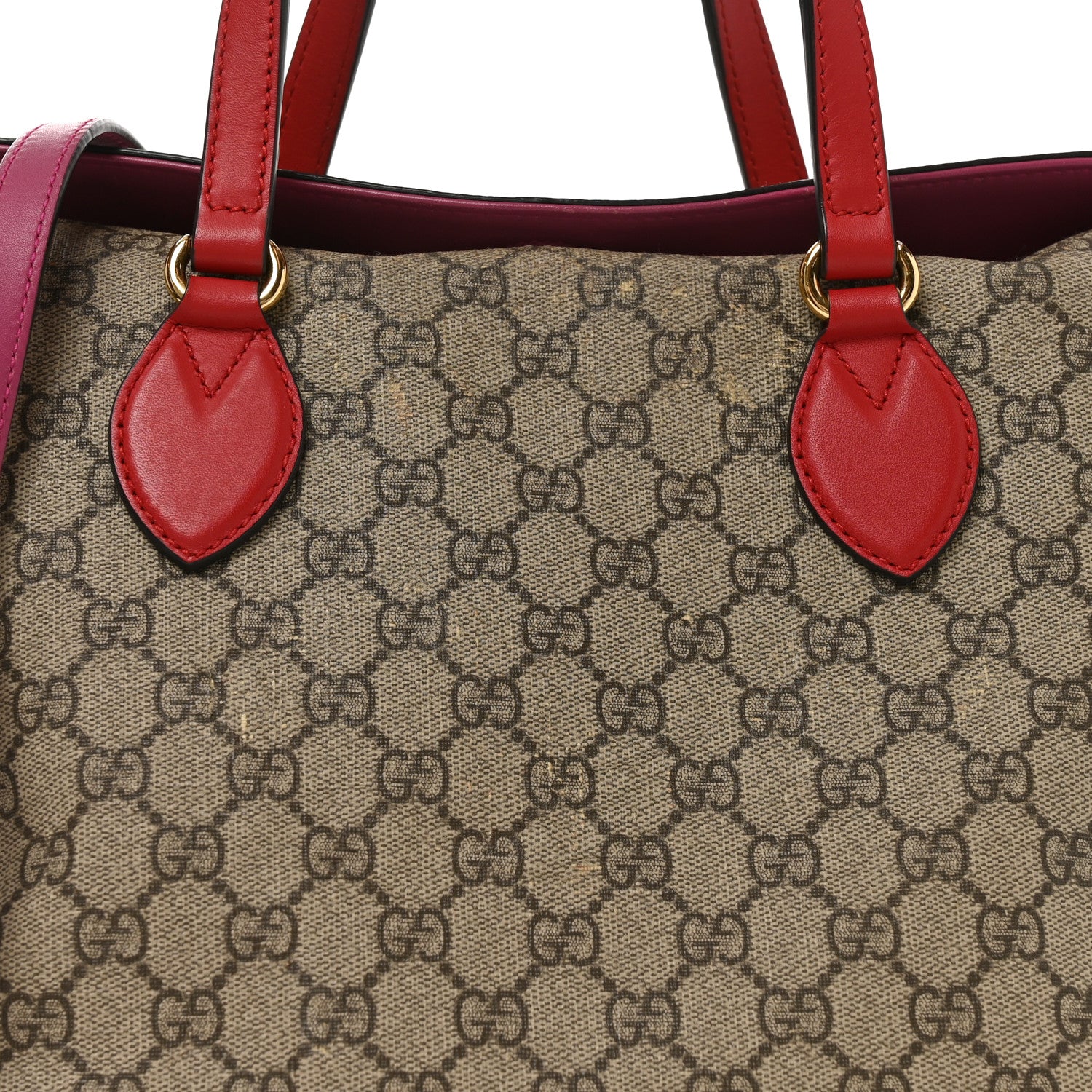 Gucci GG Supreme Monogram Linea A Foldover Tote Beige Hibiscus Red New Rosette 8 of 10