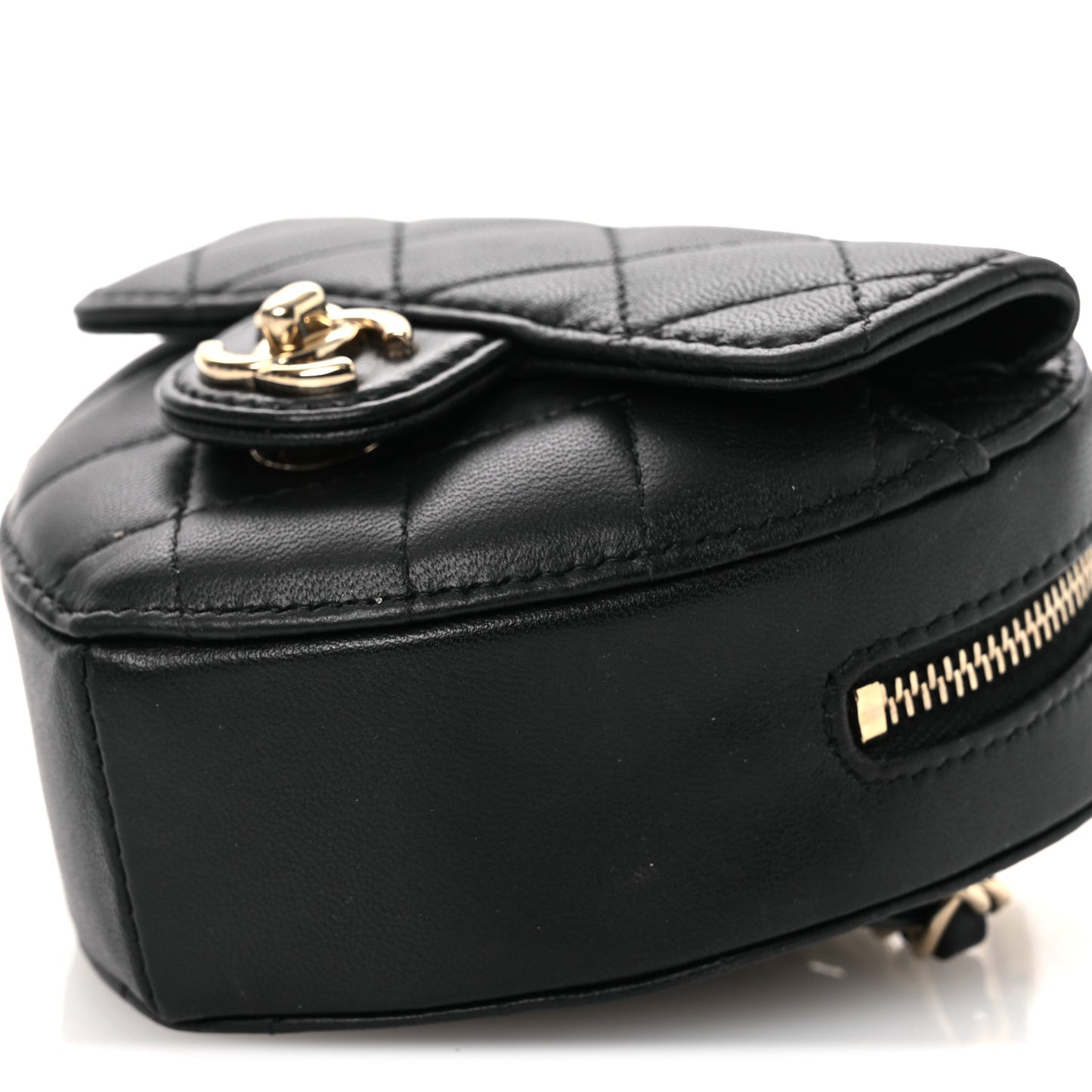Lambskin Quilted CC In Love Heart Waist Belt Bag With Chain Black