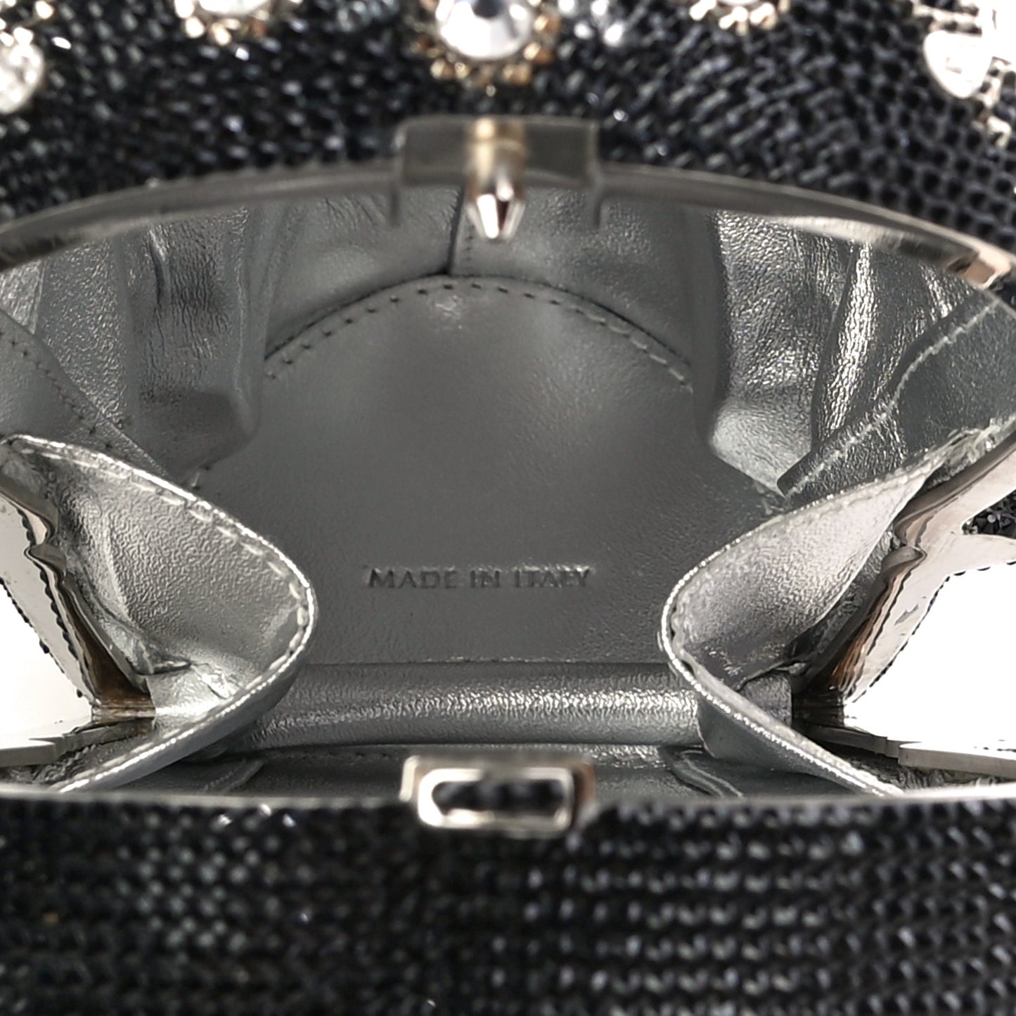 Crystal Bela Lugosi Skull Minaudiere Clutch Silver Multicolor
