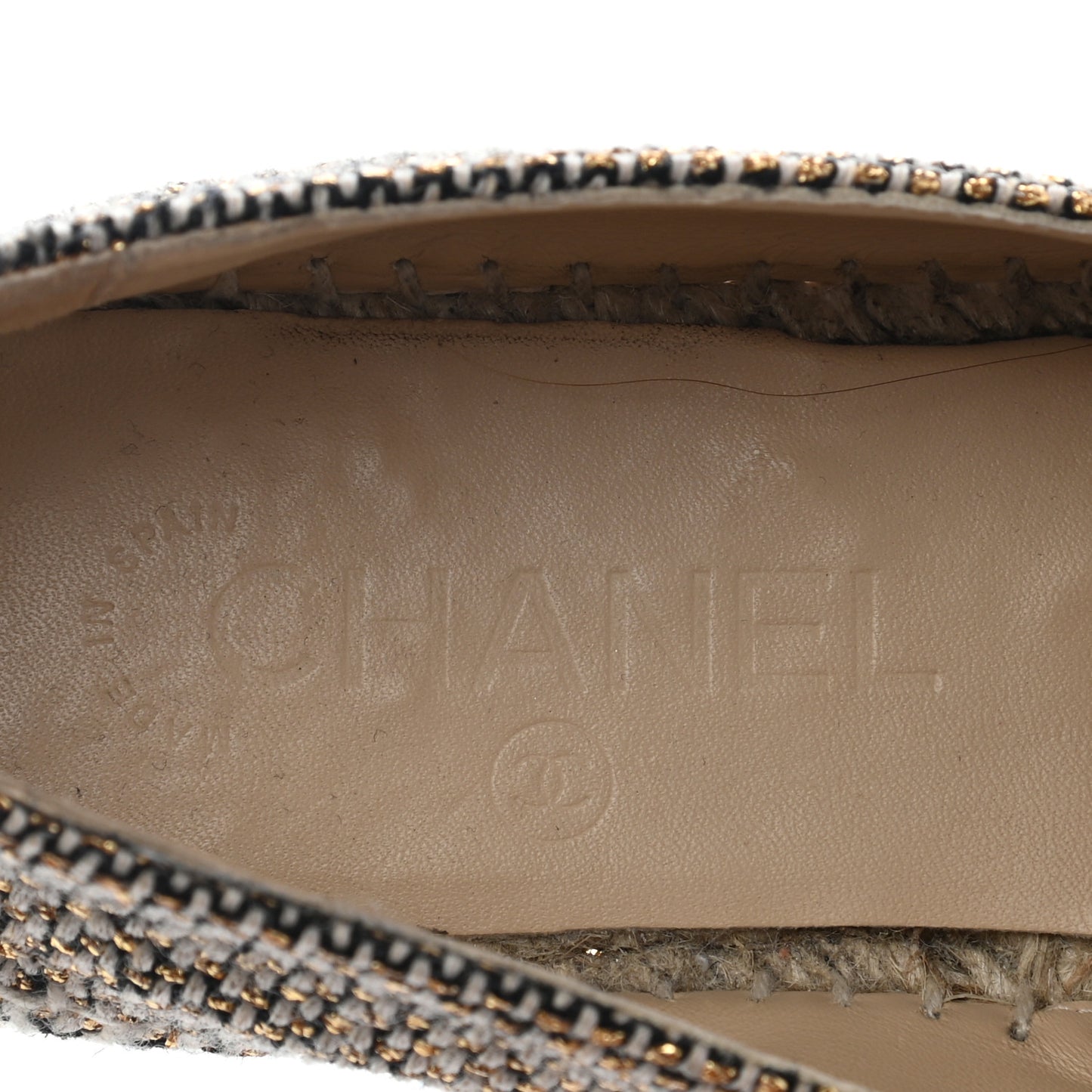 Tweed Grosgrain CC Espadrilles 36 Gold Beige Black