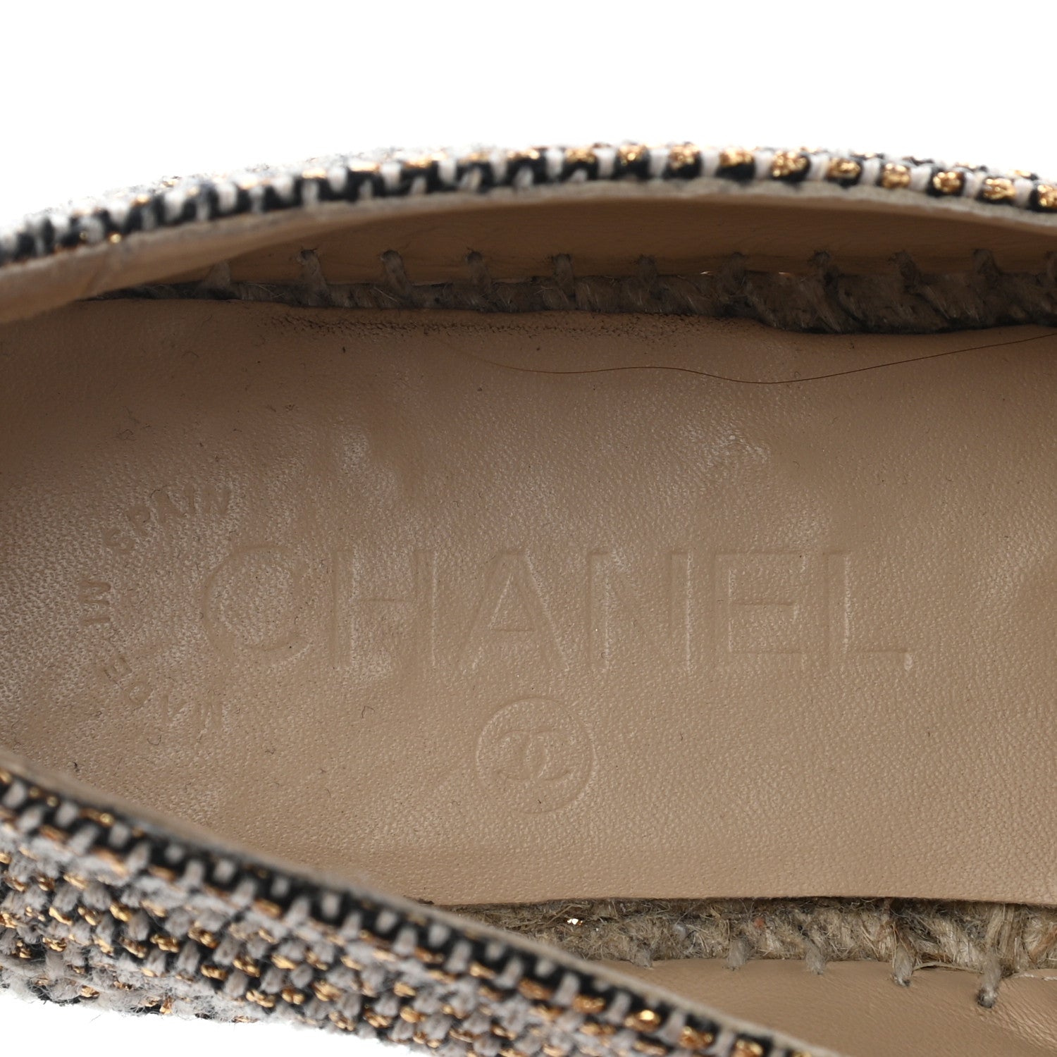 Chanel Tweed Grosgrain CC Espadrilles 36 Gold Beige Black 6 of 10