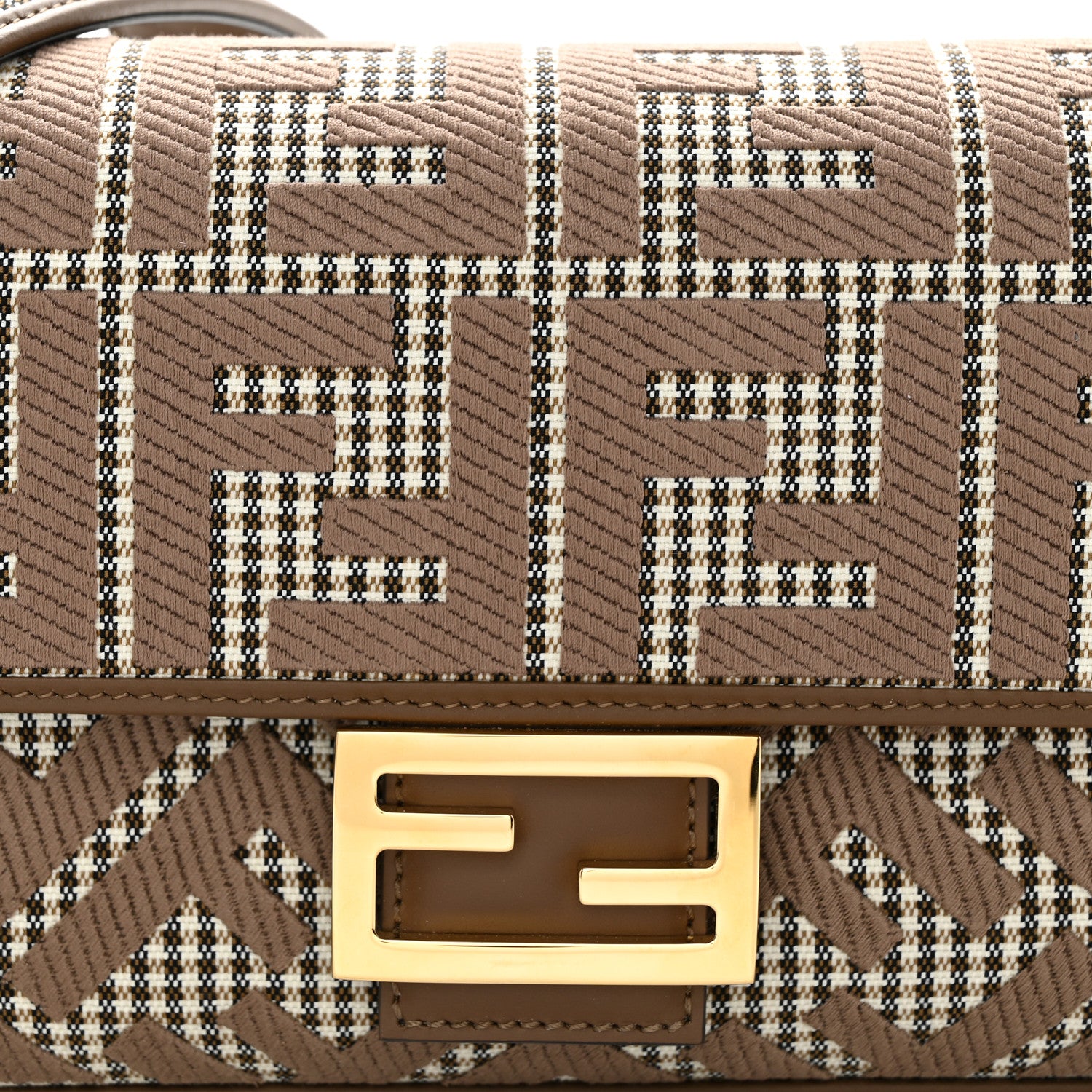 Fendi Wool Vitello King Houndstooth FF Embroidered Baguette Beige Moro 8 of 11