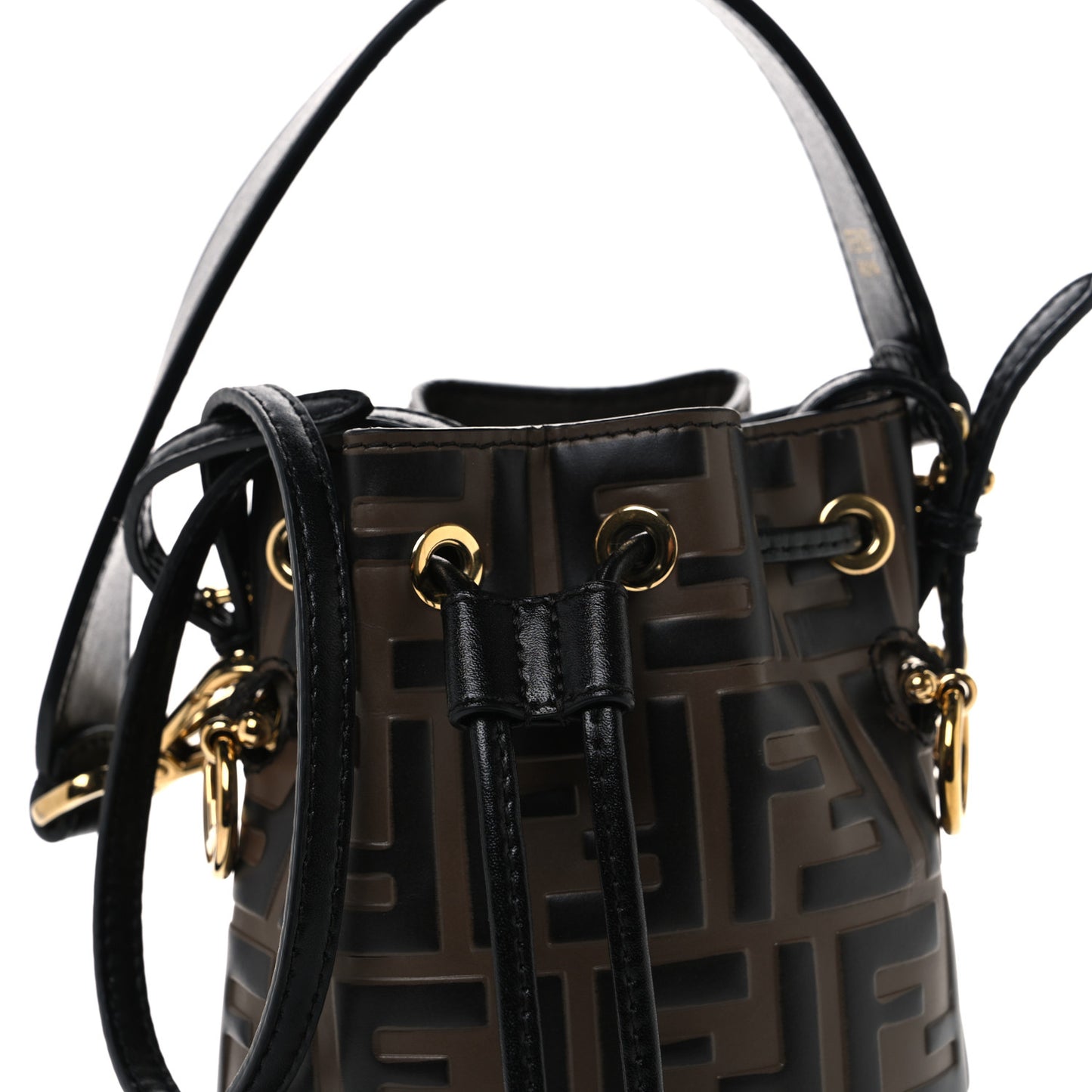 Vitello Liberty F is Fendi Bi-Color FF 1974 Embossed Mini Mon Tresor Bucket Bag Maya Black