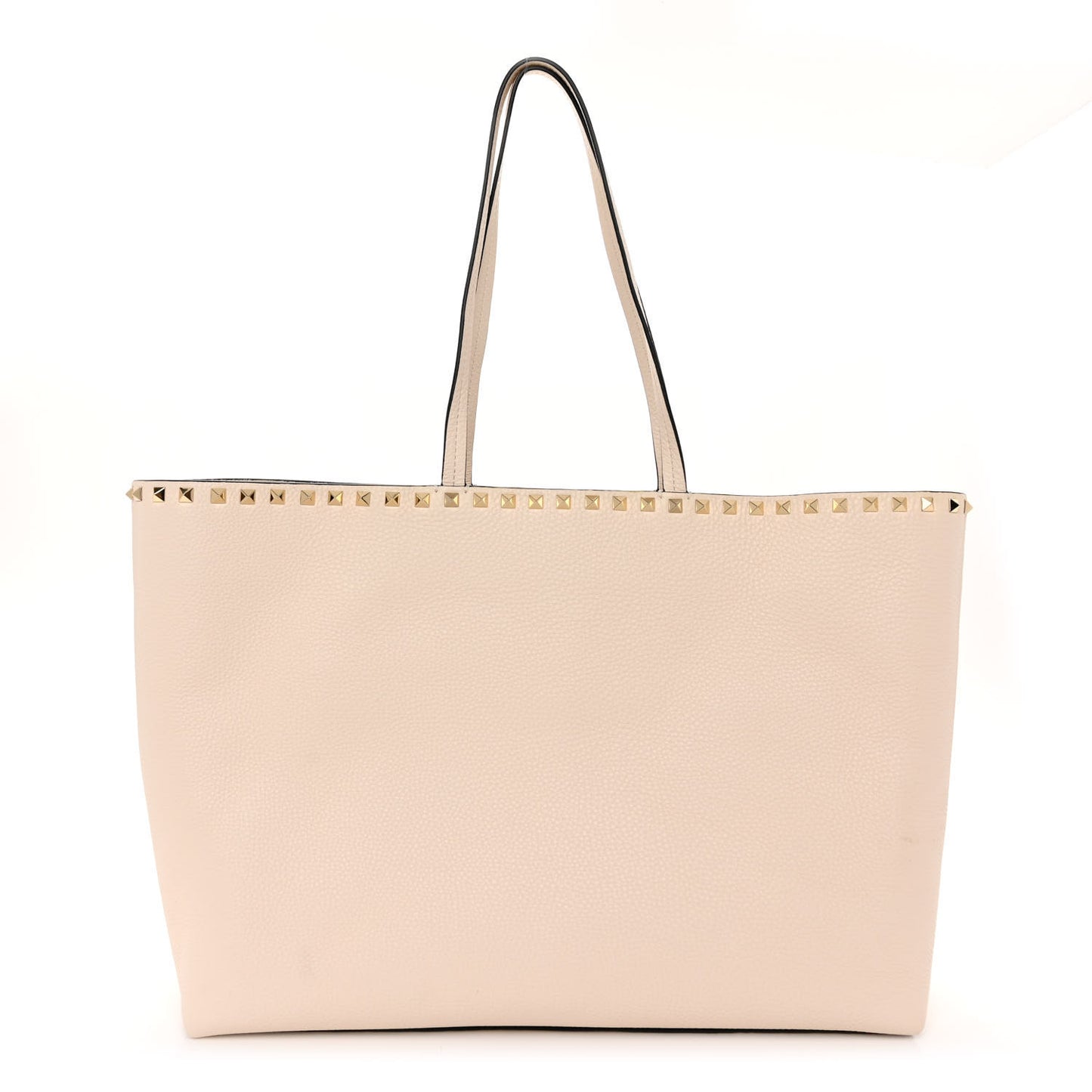 Grained Calfskin Rockstud Shoulder Tote Light Ivory