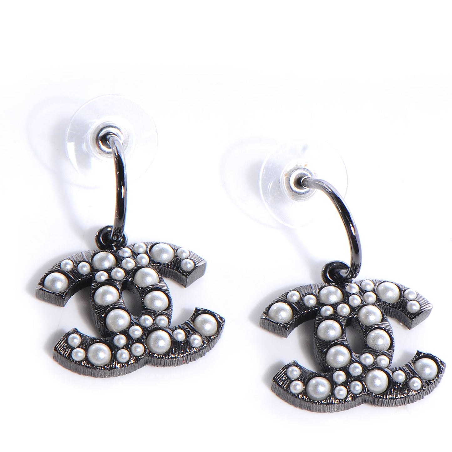 Pearl CC Dangle Earrings Black