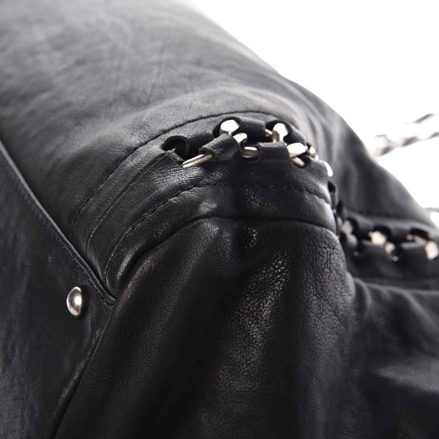 Glazed Caviar East West Modern Chain Tote Black