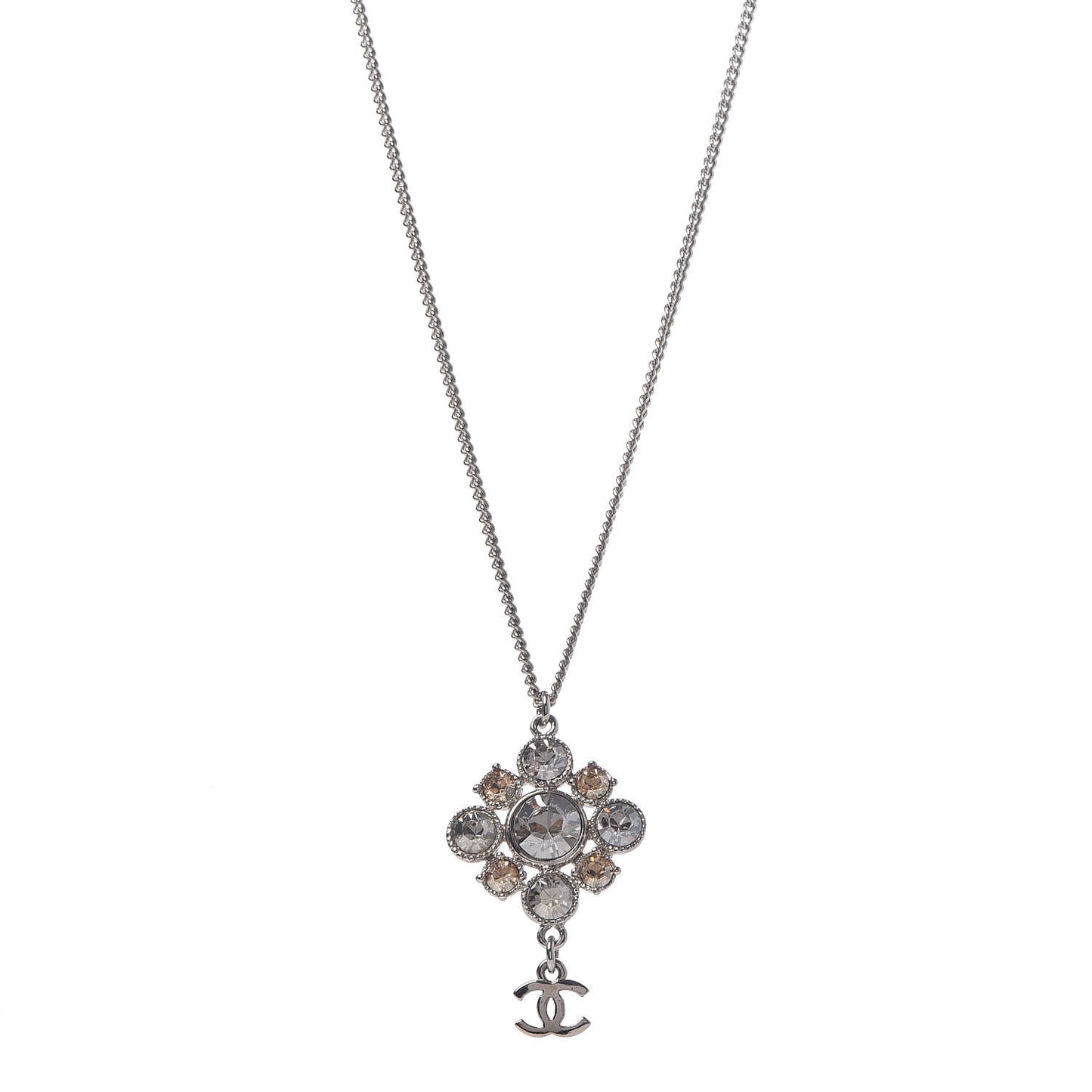 Crystal CC Drop Pendant Necklace Silver