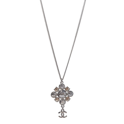 Chanel Crystal CC Drop Pendant Necklace Silver 1 of 5