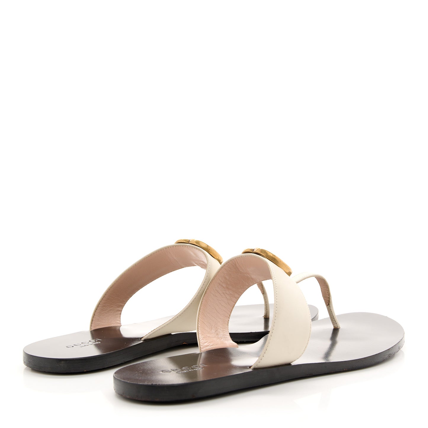 Calfskin GG Marmont Thong Sandals 38.5 Mystic White