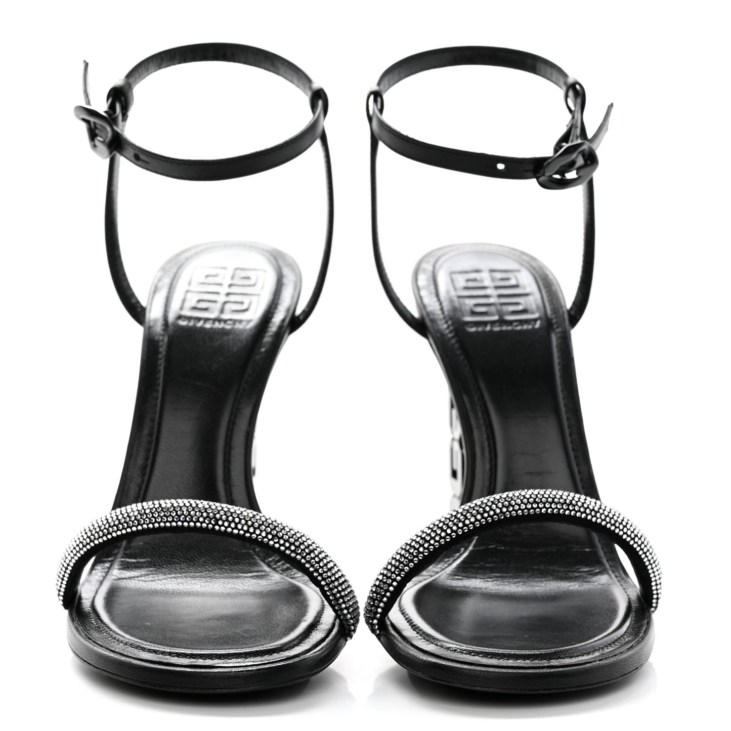 Smooth Nappa Crystal G Cube 105mm Sandals 38.5 Black Silvery