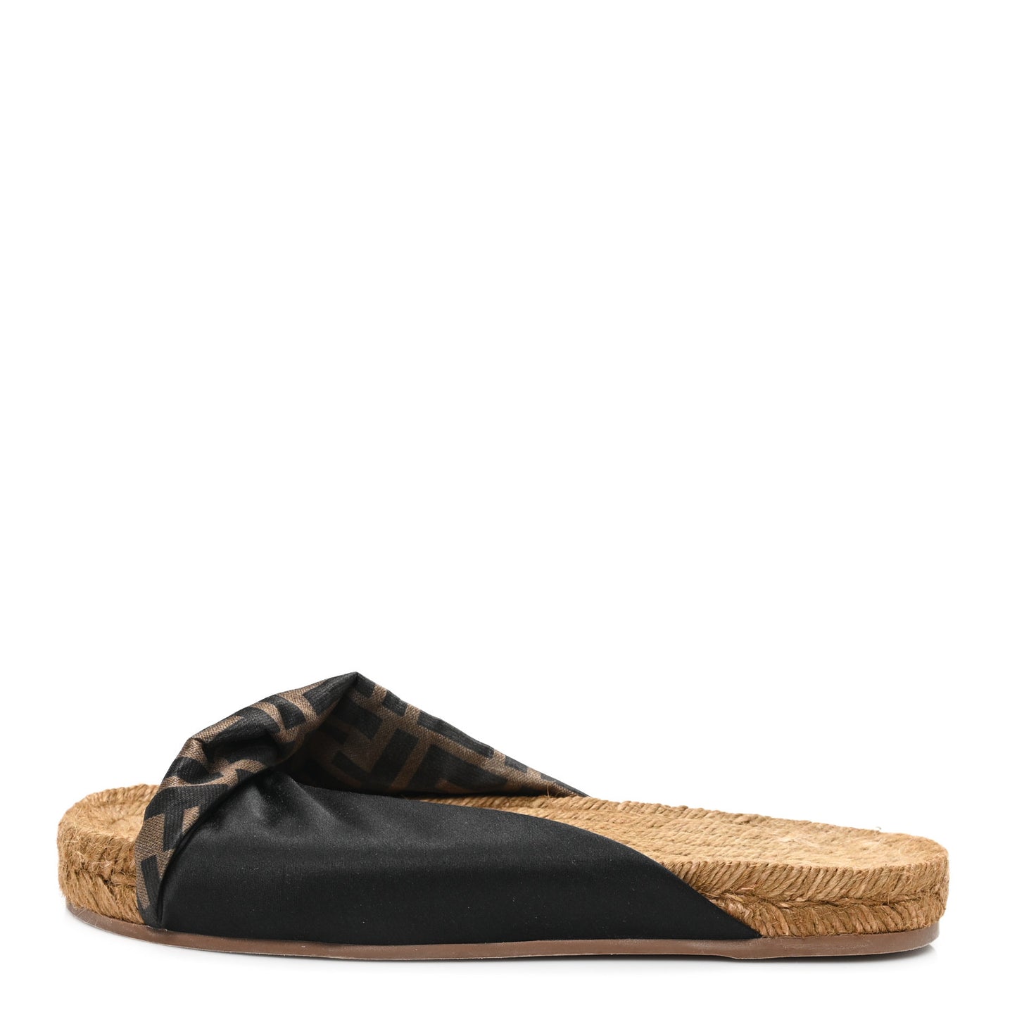 Satin FF Twist Espadrille Slide Sandal 36 Black Tobacco
