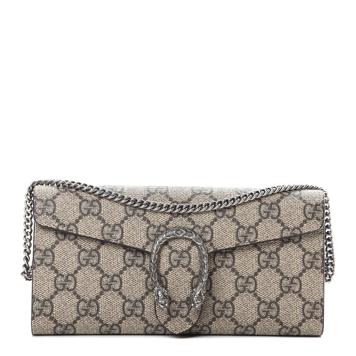 GG Supreme Monogram Dionysus Chain Clutch Wallet Beige Taupe
