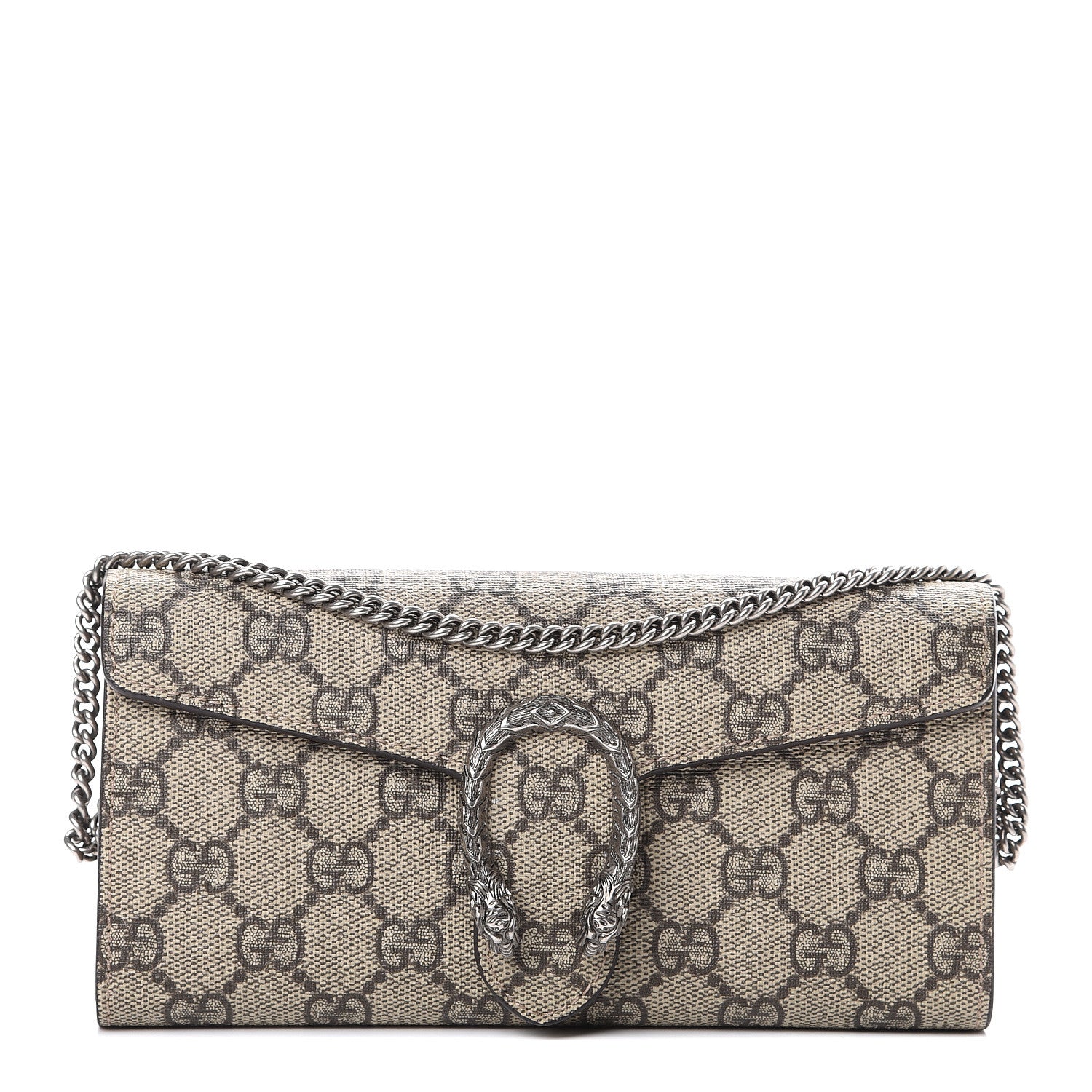 Gucci GG Supreme Monogram Dionysus Chain Clutch Wallet Beige Taupe 1 of 11
