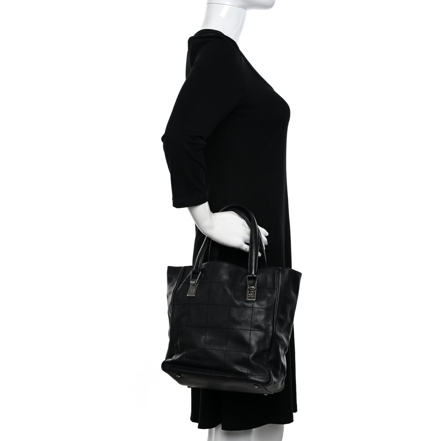 Lambskin Square Stitched Tote Black
