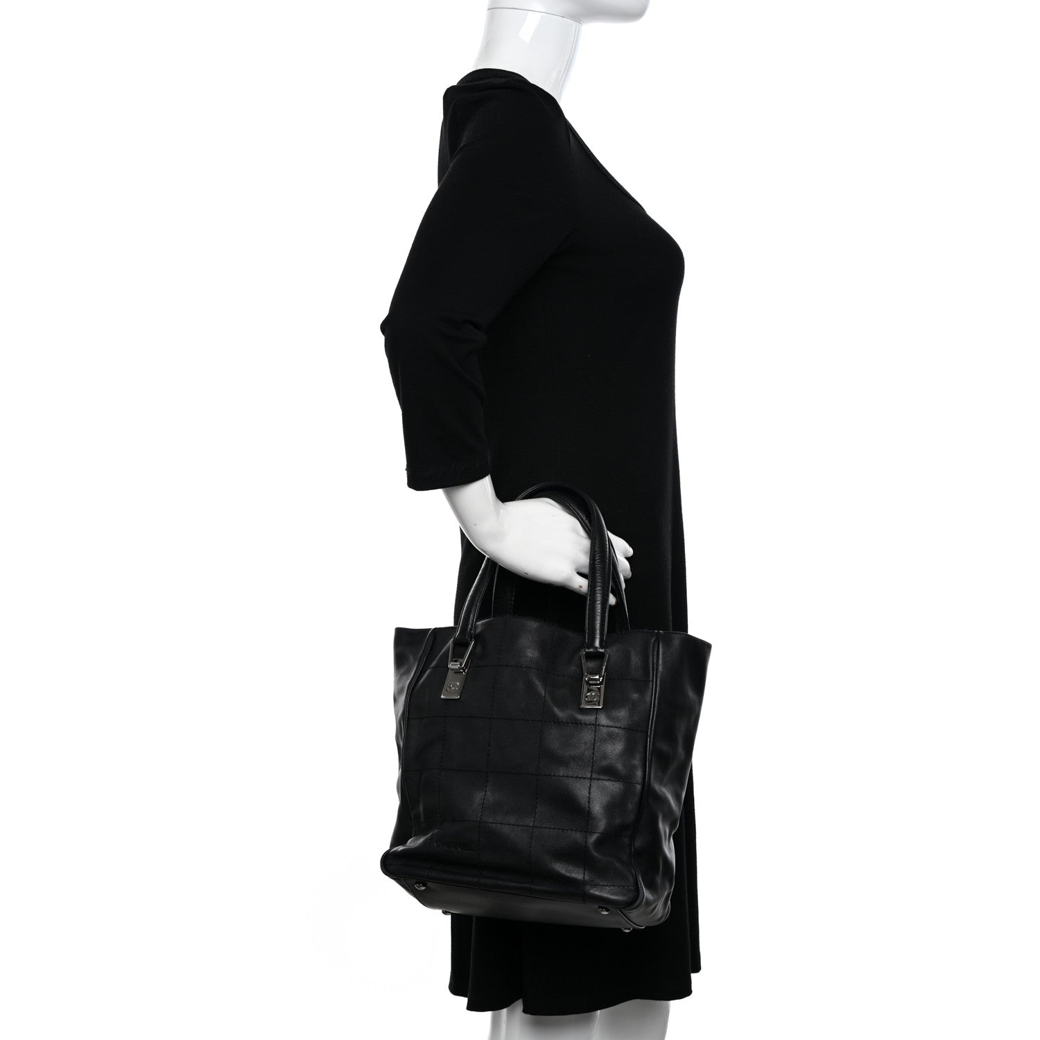 Chanel Lambskin Square Stitched Tote Black 2 of 11