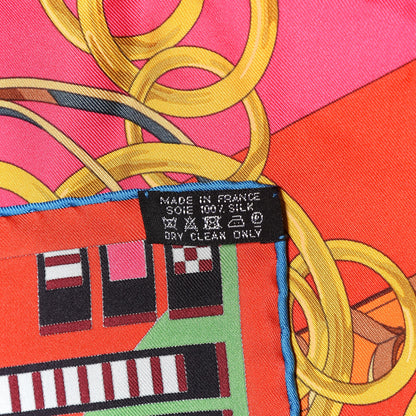 Hermes Silk Brides Et Gris Gris Scarf 90 Rose Vif Cobalt Vert 2 of 5