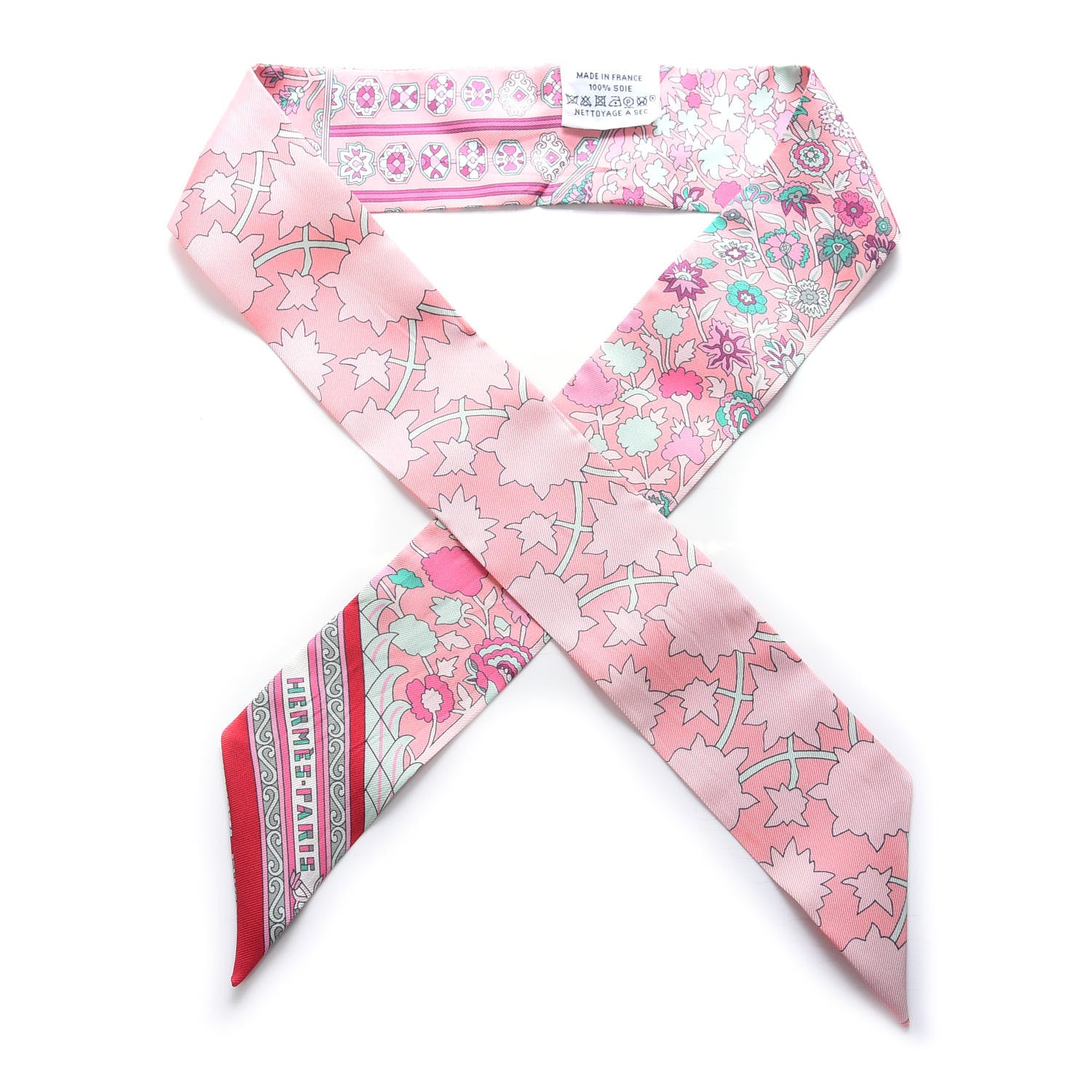 Hermes Silk Tapis Persans Twilly Rose Vert De Eau Creme 1 of 3
