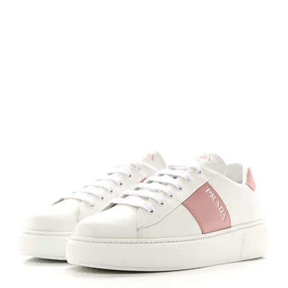 Prada Vitello Soft Logo 45mm Platform Sneakers 38.5 White Pink 3 of 9