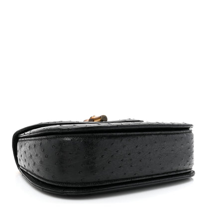 Gucci Ostrich Medium Bamboo Top Handle Bag Black 4 of 16