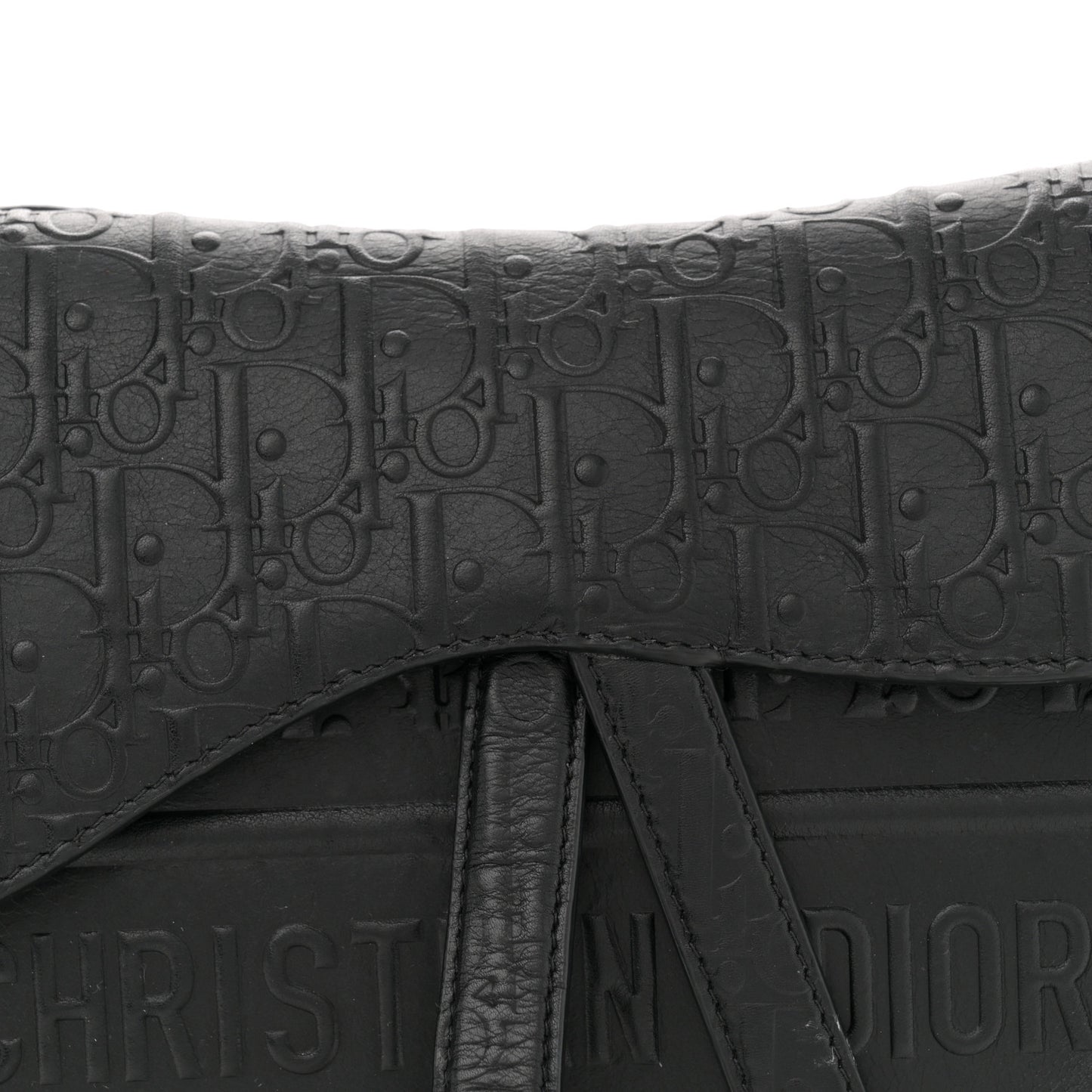 Calfskin Embossed Oblique Saddle Bag Black