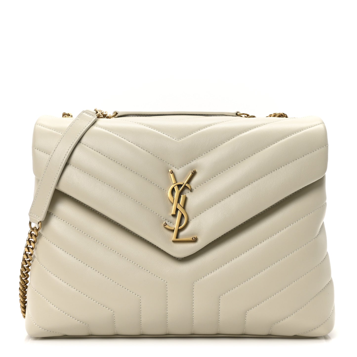Calfskin Y Quilted Monogram Medium Loulou Chain Satchel Crema Soft