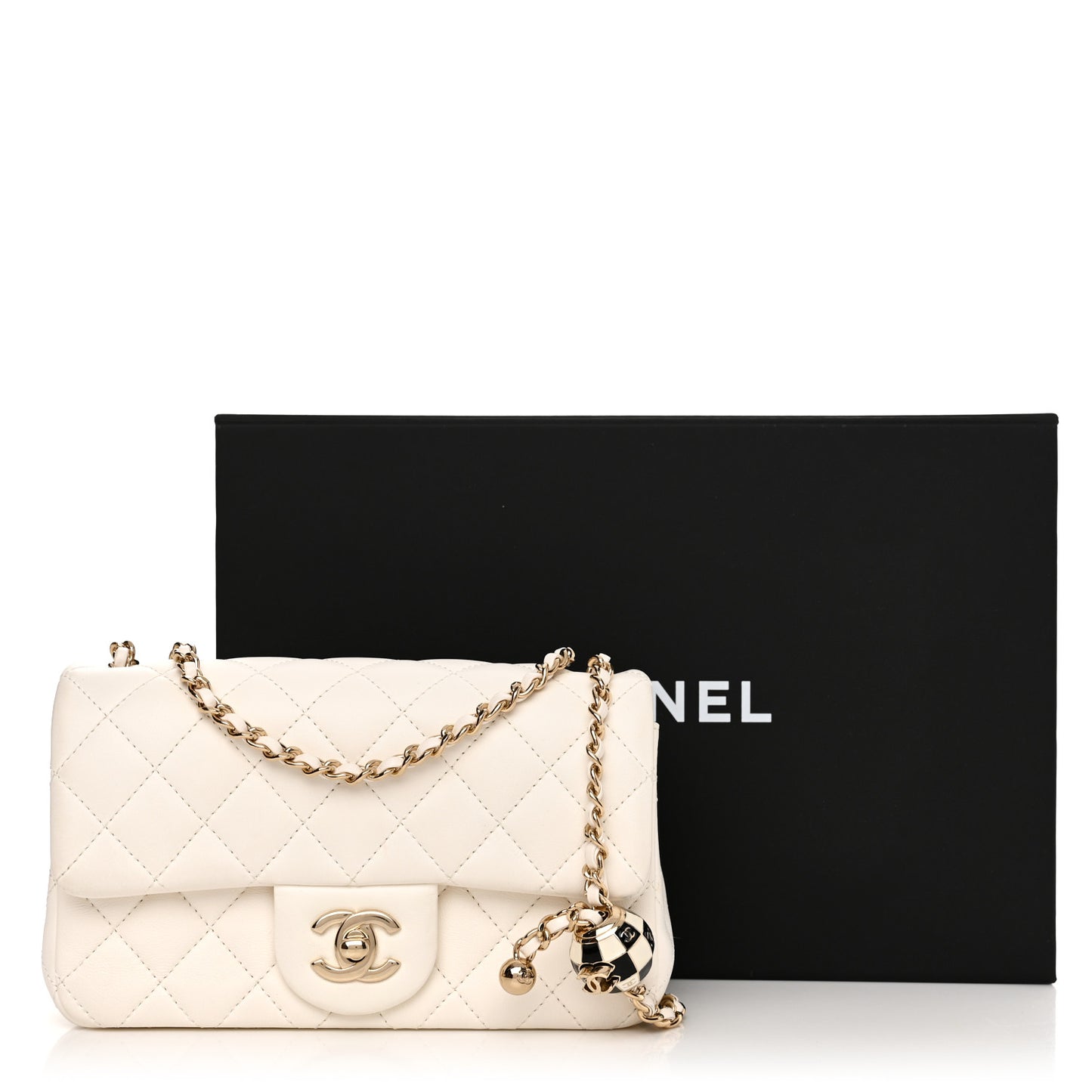 Lambskin Quilted Enamel Mini Rectangular Pearl Crush Flap White