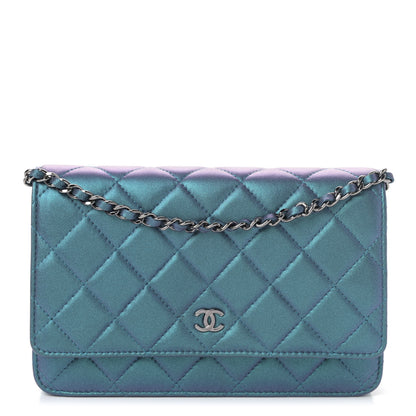 Chanel Metallic Lambskin Wallet On Chain WOC Turquoise 1 of 4