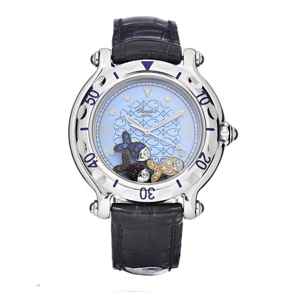 Chopard Stainless Steel Alligator Ruby Blue Yellow Sapphire 33mm Happy Sport Fish Quartz Watch Blue 1 of 10
