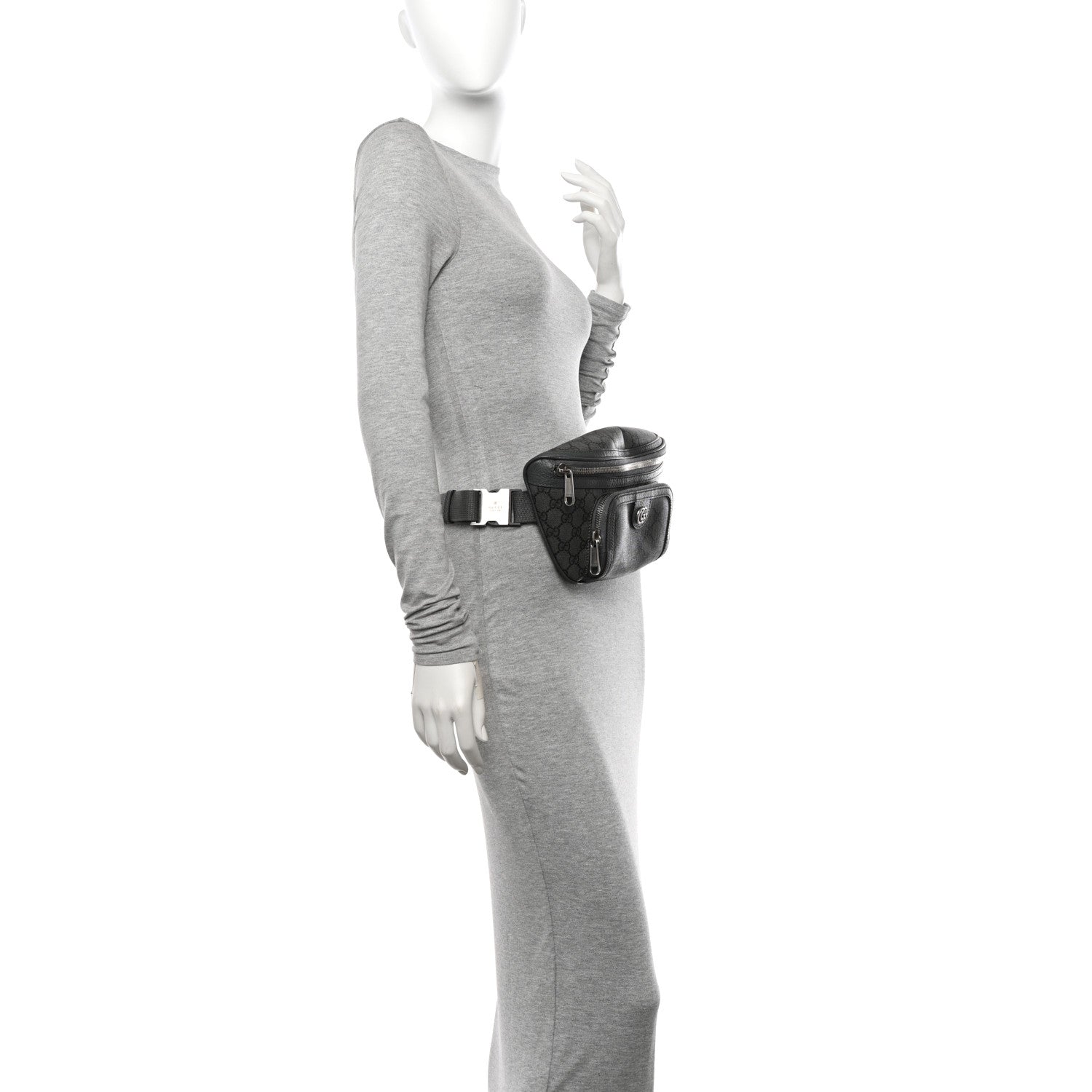 Gucci GG Supreme Monogram Textured Dollar Calfskin Ophidia Belt Bag Grey Black Graphite Grey 2 of 14