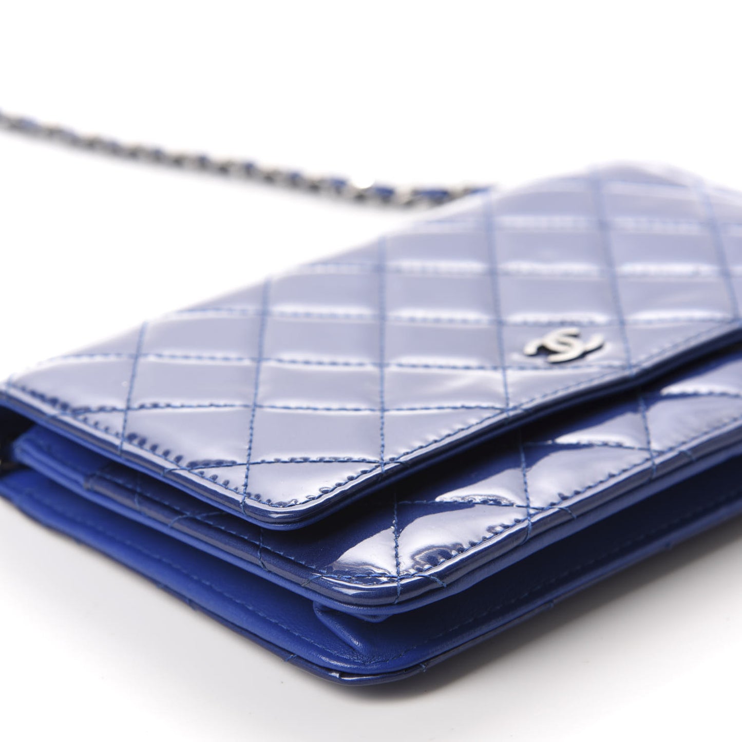 Patent Quilted Wallet On Chain WOC Blue