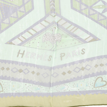 Hermes Mousseline Silk Ors Bleu D'Afrique Shawl 140 Bleu Glacier Kaki Turquoise 3 of 9