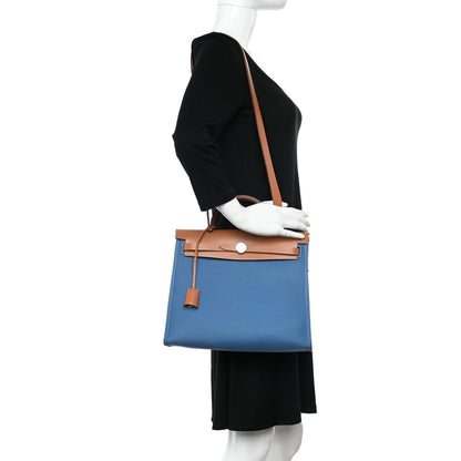 Hermes Vache Hunter Toile Herbag Zip 31 PM Azur Natural 2 of 13