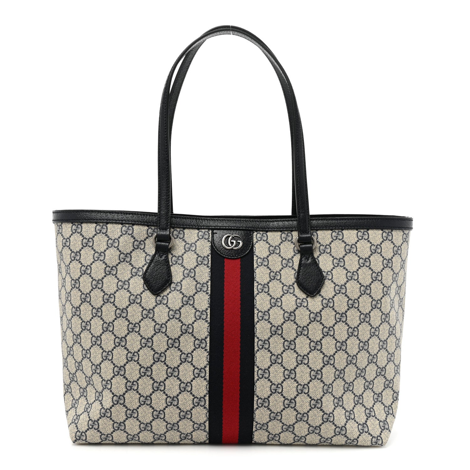 Gucci GG Supreme Monogram Textured Calfskin Web Medium Ophidia Shopping Tote Beige Blue 1 of 9
