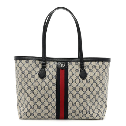 Gucci GG Supreme Monogram Textured Calfskin Web Medium Ophidia Shopping Tote Beige Blue 1 of 9