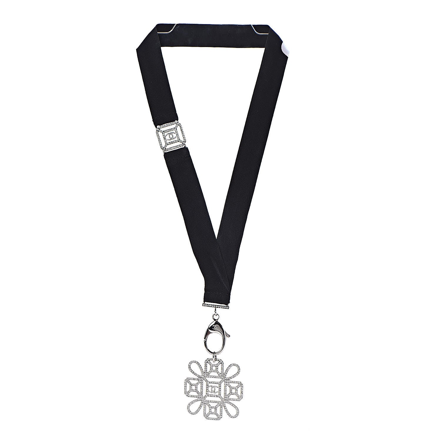 Chanel Crystal CC Cross Lanyard Necklace Black Silver 3 of 6