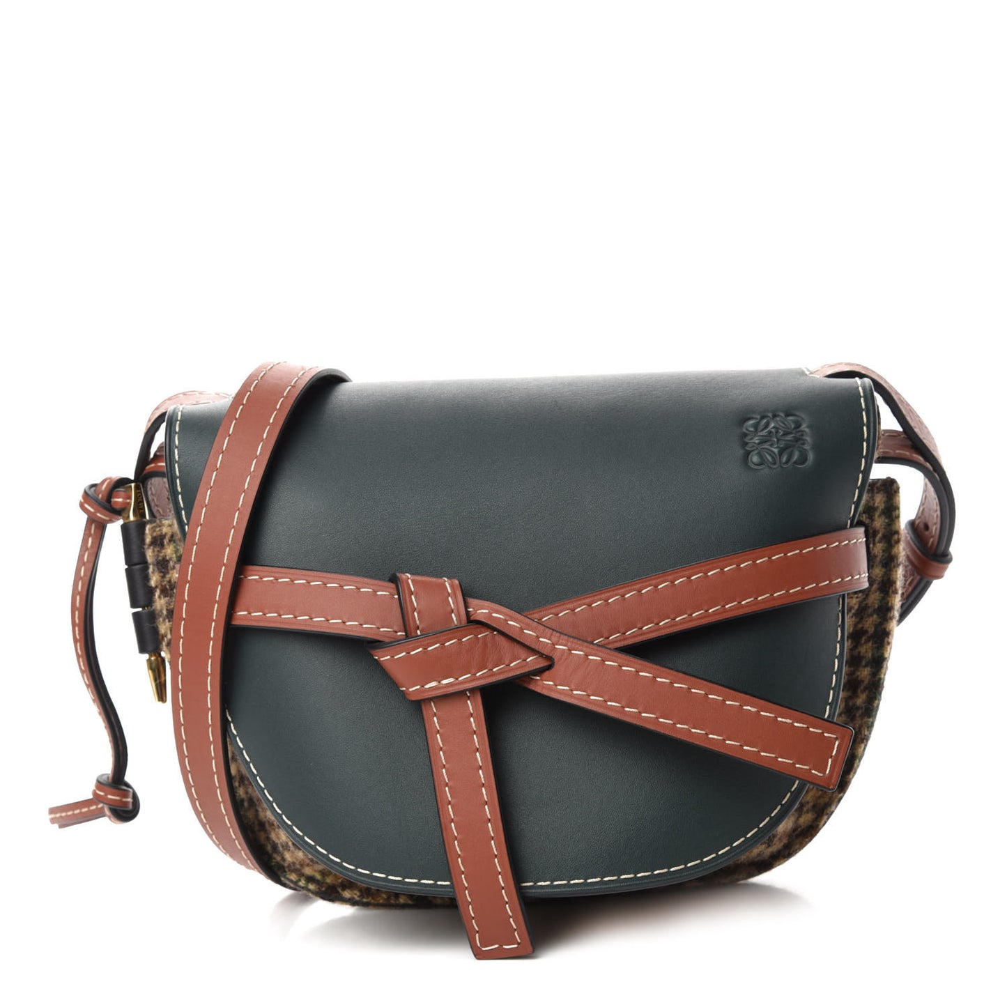 Smooth Calfskin Tweed Small Gate Crossbody Bag Dark Green Tan Multicolor