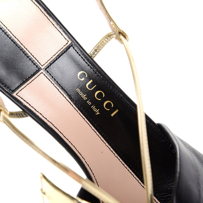 Gucci Nappa Metallic Bow Daphne Mid Heel Sandals 39 Black Platino 8 of 10