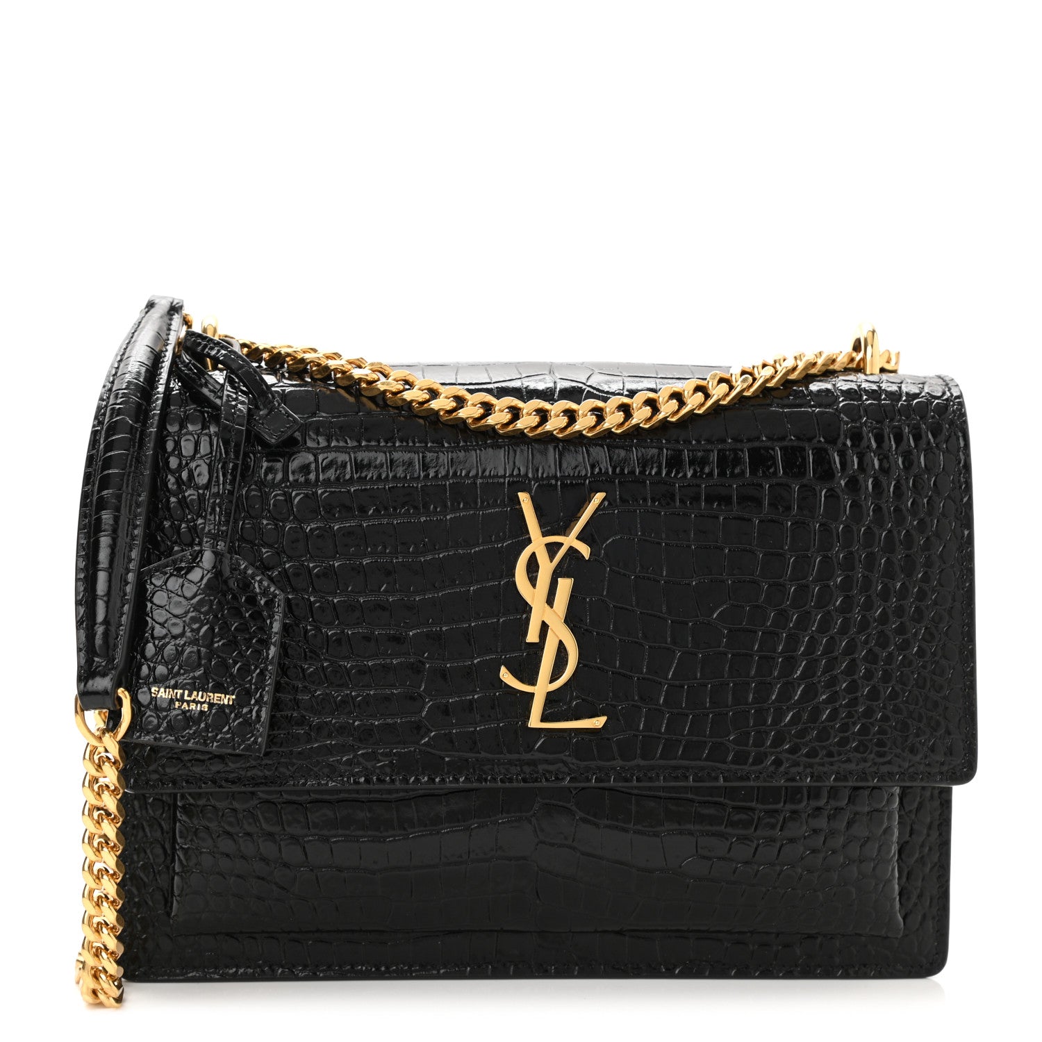 Saint Laurent Calfskin Crocodile Embossed Medium Monogram Sunset Black 1 of 10