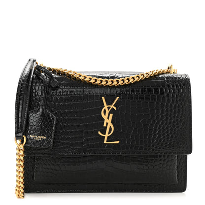Saint Laurent Calfskin Crocodile Embossed Medium Monogram Sunset Black 1 of 10