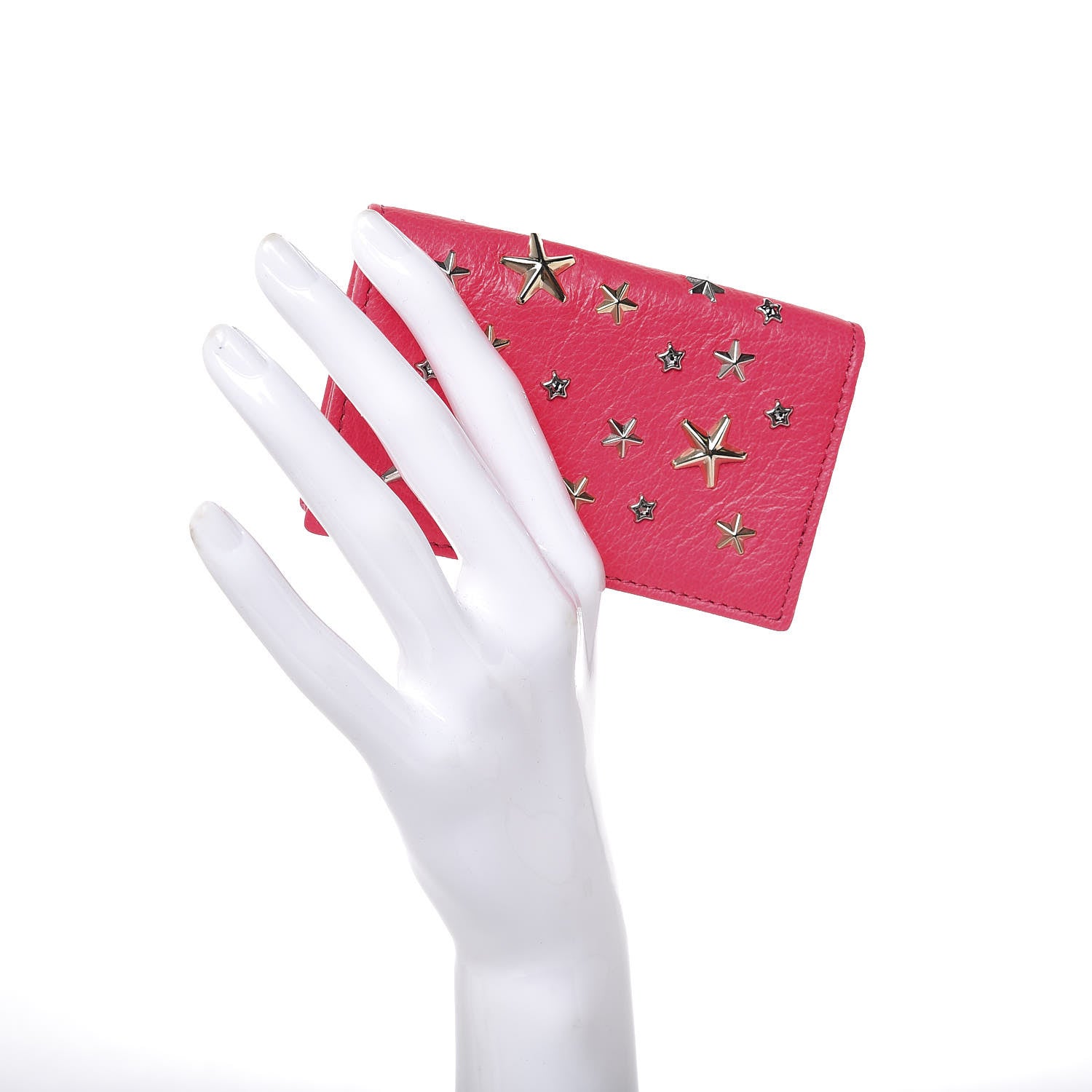 Jimmy Choo Fluorescent Calfskin Star Studded Nello Card Holder Shocking Pink 2 of 8