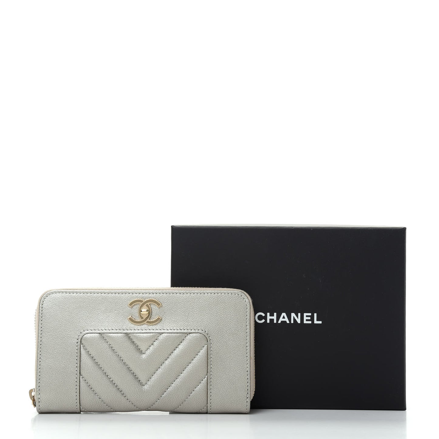 Metallic Sheepskin Chevron Quilted Medium Mademoiselle Vintage Zip Around Wallet Silver