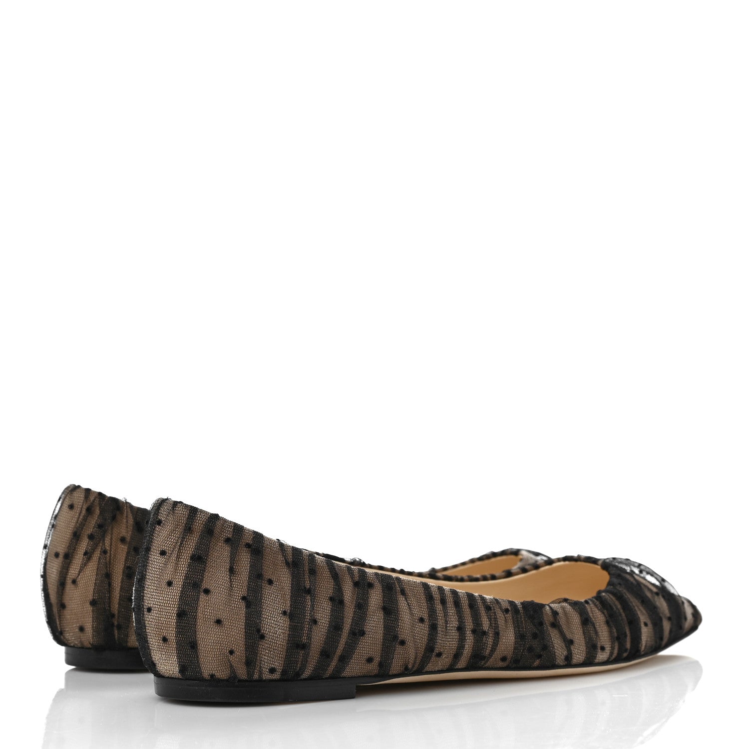 Jimmy Choo Tulle Suede Polka Dot Romy Flats 41.5 Black Nude 4 of 8