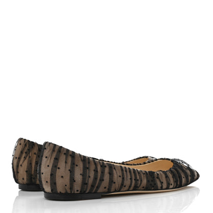 Jimmy Choo Tulle Suede Polka Dot Romy Flats 41.5 Black Nude 4 of 8