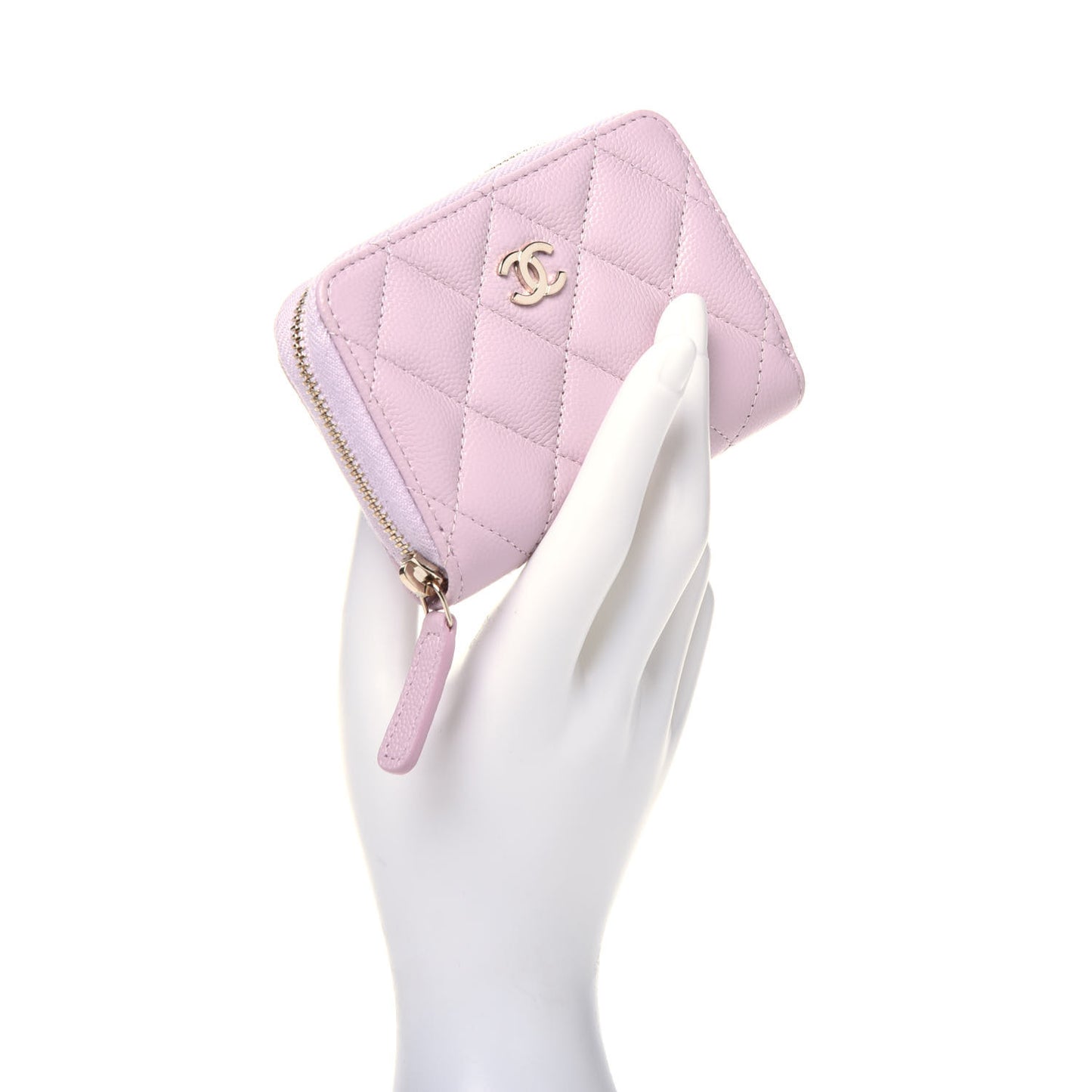 Caviar Quilted Zip Coin Purse Light Pink