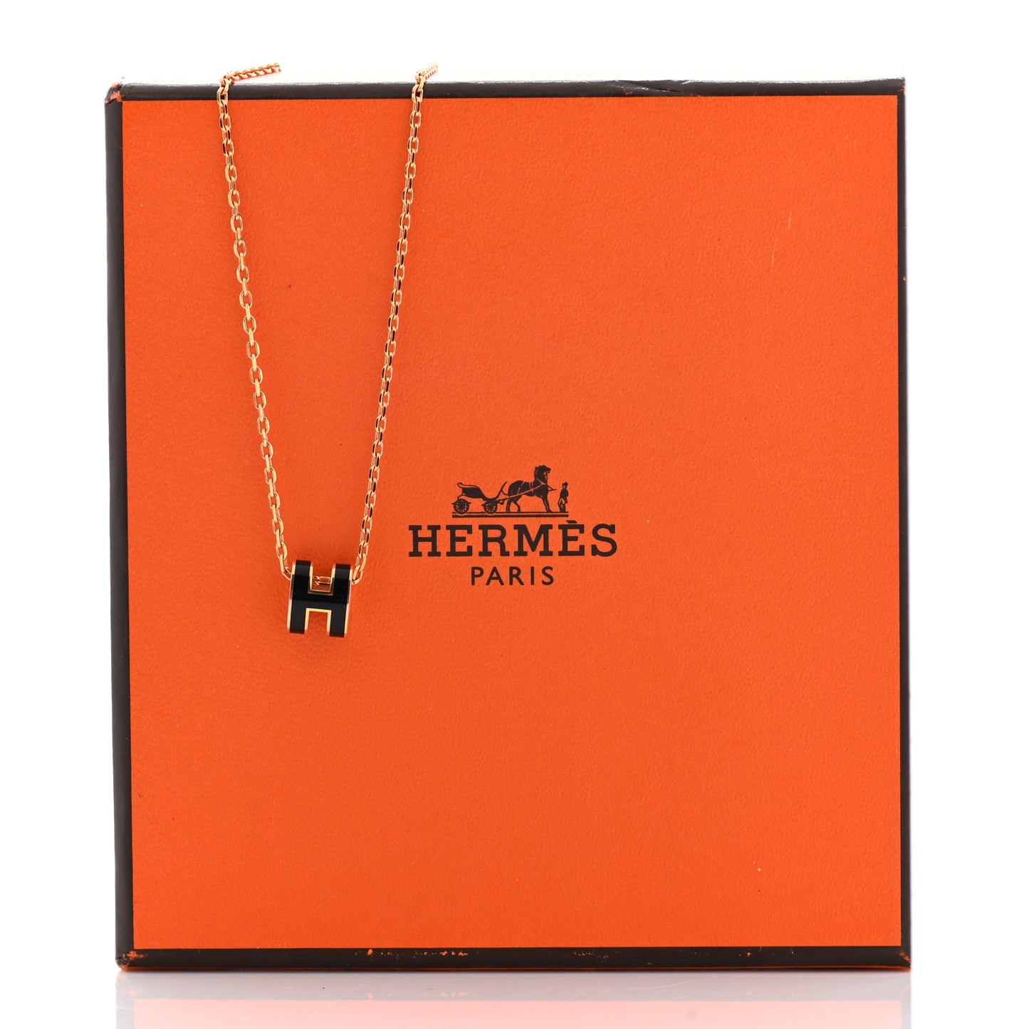 Lacquered Gold Mini Pop H Pendant Necklace Black