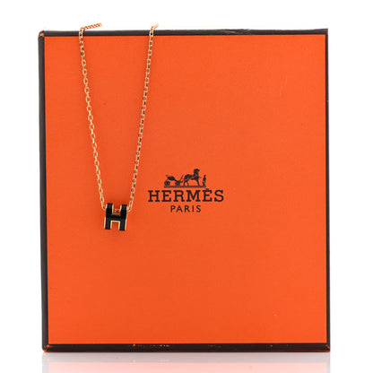 Hermes Lacquered Gold Mini Pop H Pendant Necklace Black 6 of 6