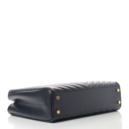 Saint Laurent Grain De Poudre Matelasse Chevron Monogram Shopping Bag Deep Marine 3 of 4