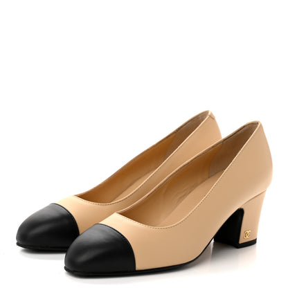 Chanel Lambskin Cap Toe CC Pumps 35.5 Beige Black 3 of 11
