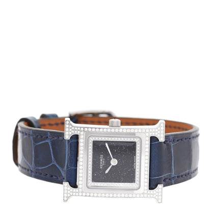 Hermes Stainless Steel Alligator Diamond Bezel Aventurine 21mm Heure H Hour Quartz Watch Bleu Saphir 2 of 4
