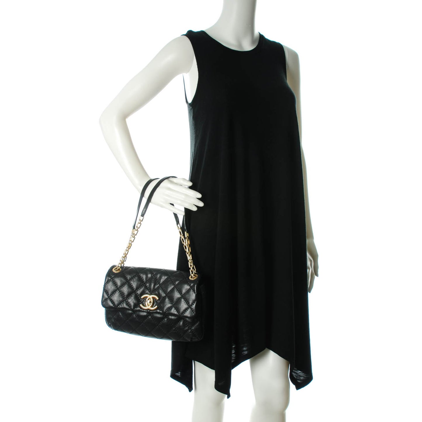 Calfskin Quilted Retro Chain Flap Black